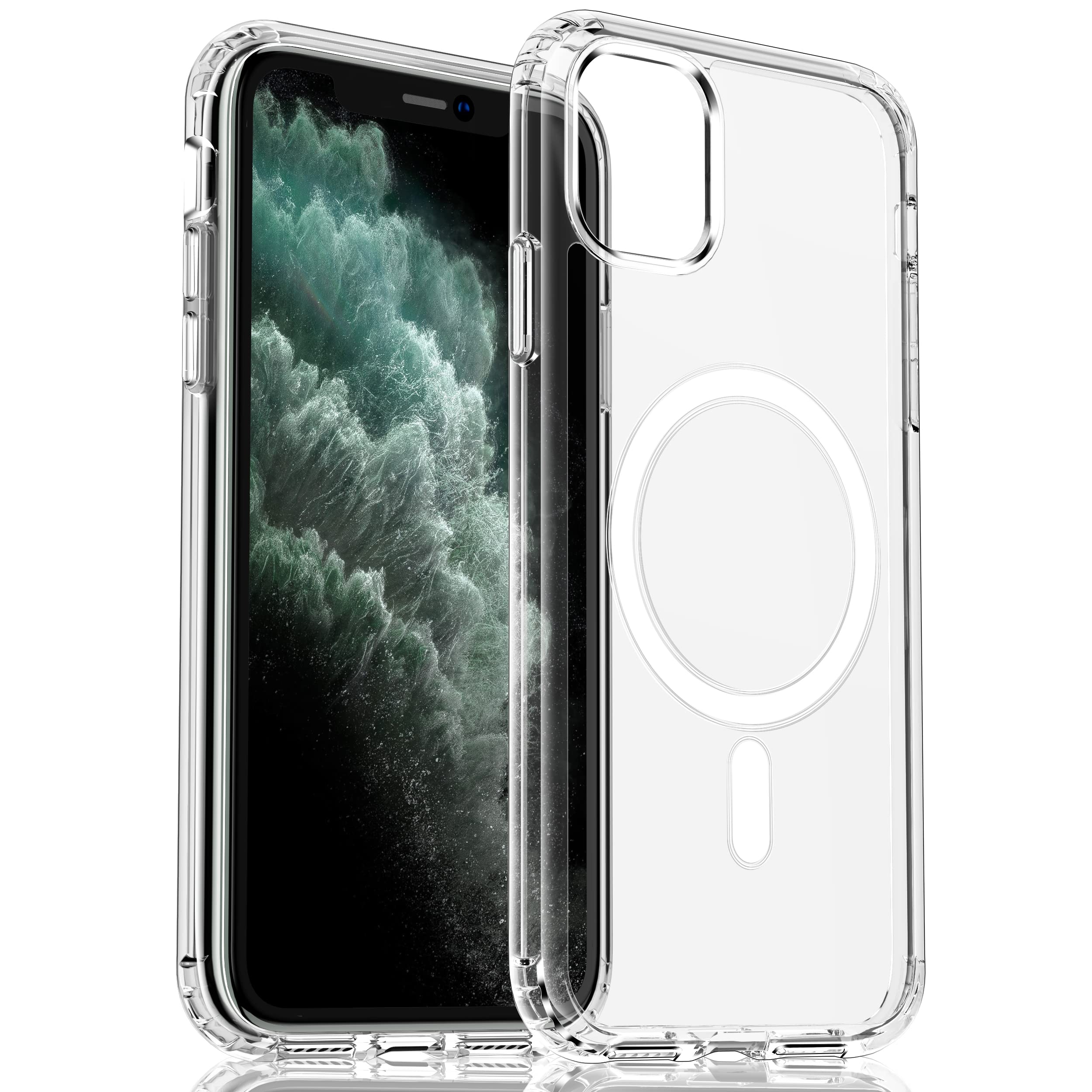 Clear Magnetic Case for iPhone 11 Pro Max 6.5" with Mag-Safe Wireless Charging, Soft Silicone TPU Bumper Cover, Strong Magnetic