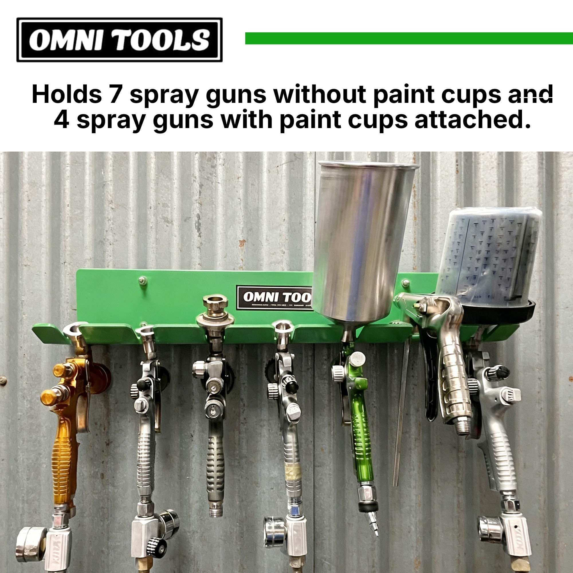 LAUCO Omni Tool - Soporte para pistola de pintura múltiple, soporte para pistola de pintura, capacidad para 7 pistolas sin tazas o 4 pistolas con tazas, diseño estable y sin arañazos (verde, 1 unidad)
