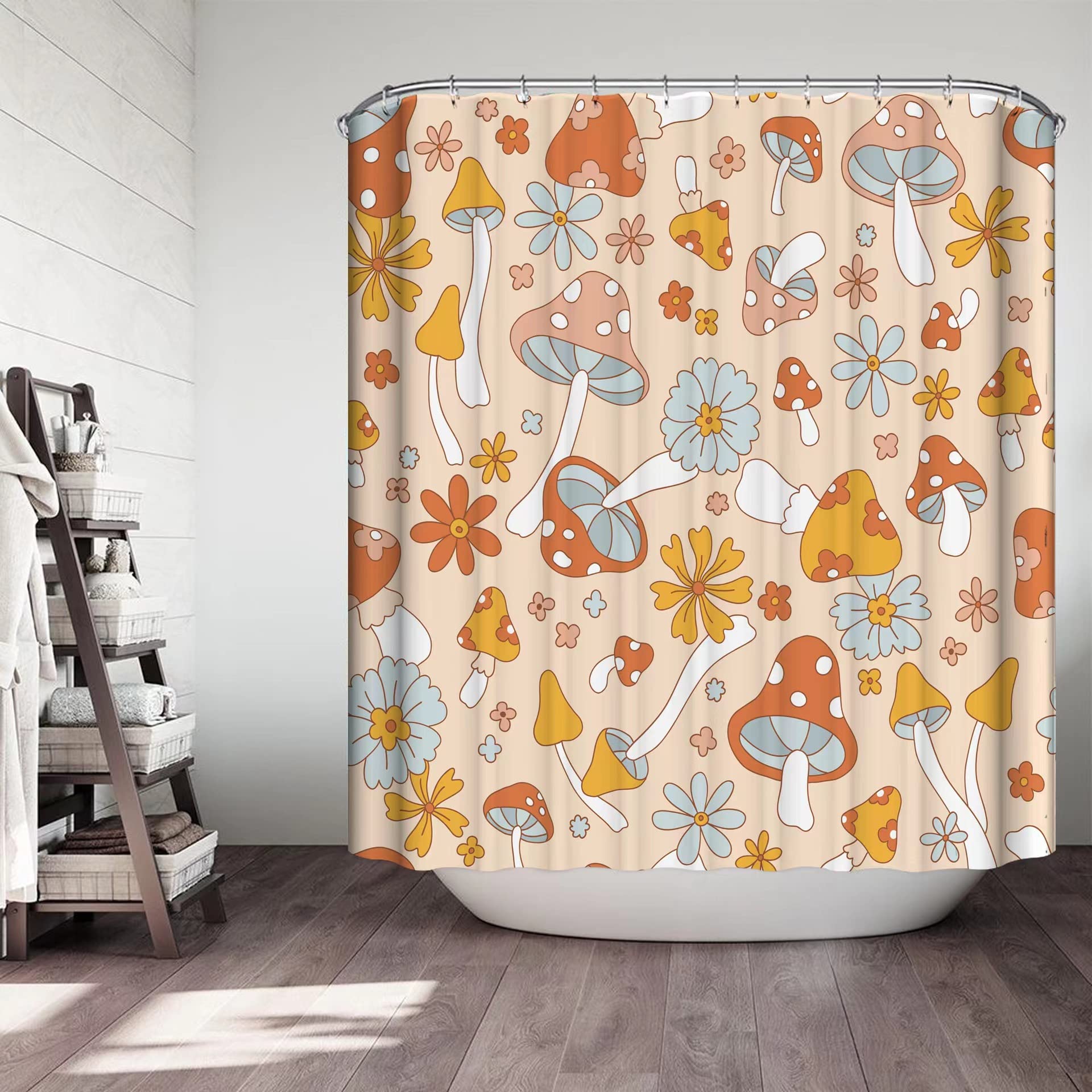 Inshere Retro Hippie Mushroom Shower Curtain for Bathroom with 12 Hooks - Image 3