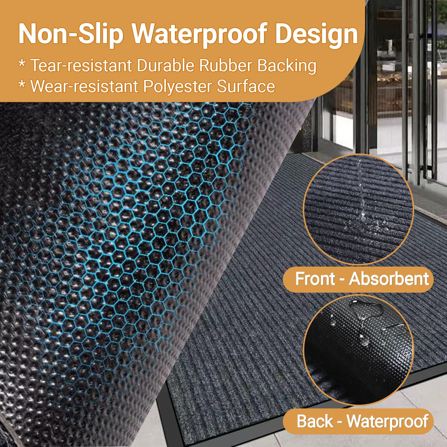 Outdoor Front Door Mat 4x2' Commercial Step Rug Rubber Non-Slip Waterproof — Amazon image 3