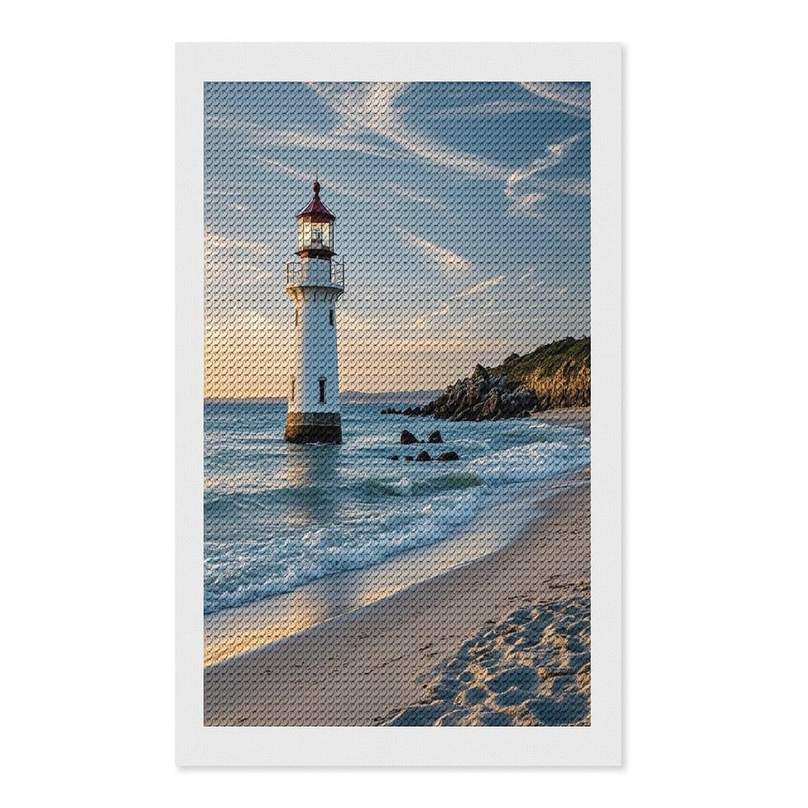 FekiLoot Beach Lighthouse Paint by Numbers Kit for Adults Beginner DIY Diamond Dots Paintings Round Full Drill Diamond Art Kits Picture Diamond Art Painting Kits for Home Decor 12"x20"