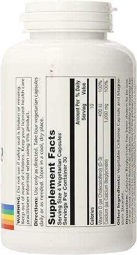 Miniatura 4 de Solaray Bisglicinato de calcio 1000 mg con vitamina D-3, suplemento de calcio quelado para fuerza ósea y apoyo dental saludable, absorción mejorada