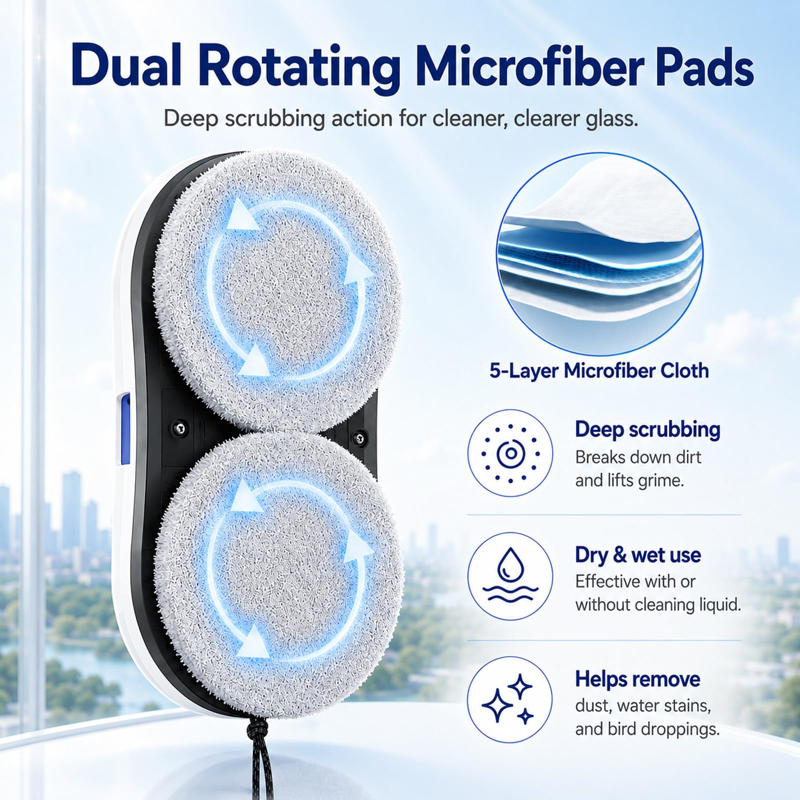MIAOXIAOLONG Limpiacristales Robot con Seguridad 3 Capas, Navegación Inteligente, Succión 5600Pa y UPS Anticaídas, Ideal para Ventanas Altas, Puertas de Vidrio, Ducha, Regalo para Padres