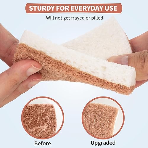 Miniatura 4 de Esponja natural para platos, 24 unidades, esponja exfoliante antiarañazos, esponja de celulosa de cocina multiusos ecológica, esponja de doble cara