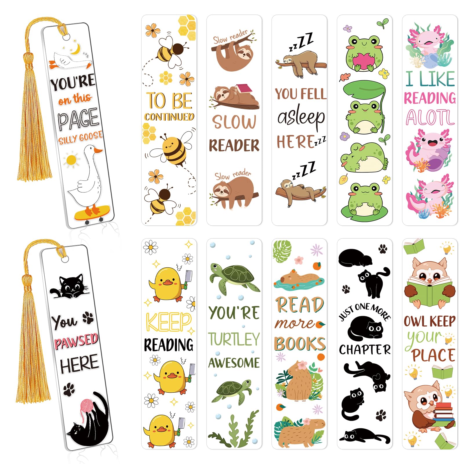 Luvsweets UV DTF Bookmark Stickers - 24 Sheets Animal UVDTF Decals for Acrylic Bookmarks Cute Sloth Cat Double-Sided Printing UV DTF Wraps Rub on