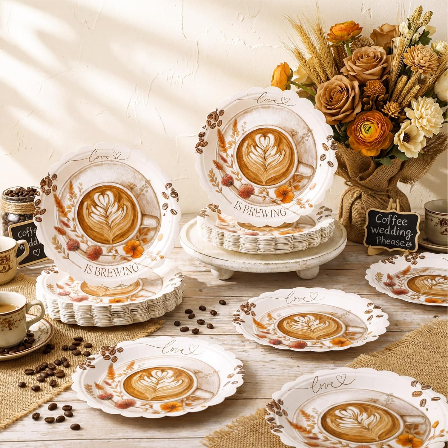 Havawish 100 Pcs Love Is Brewing Coffee Bridal Shower Party Plates Decoration Coffee Paper Plate Love Is Brewing Disposable Wedding Dinner Tableware Set for Engagement Party Bridal Shower Bachelorette