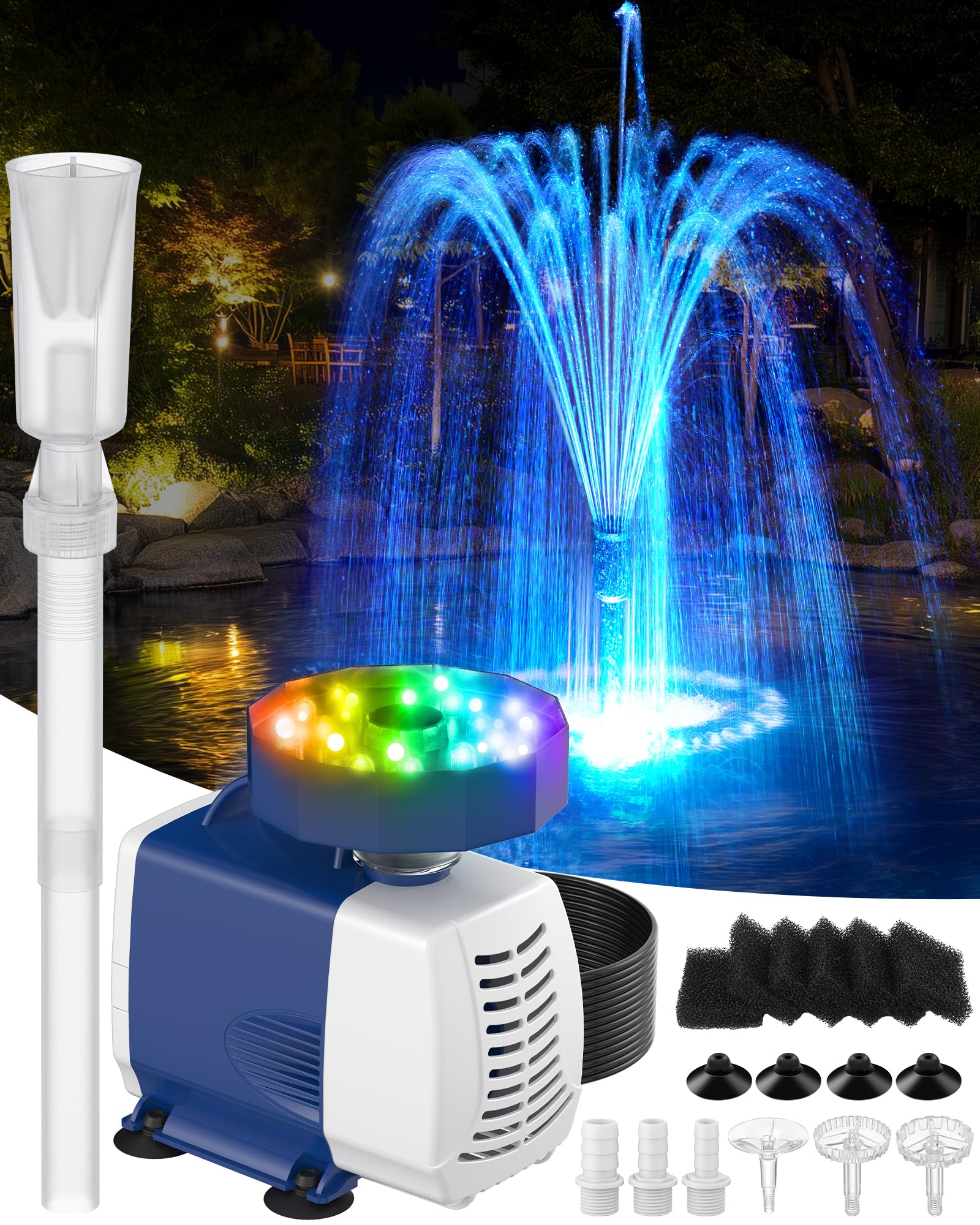 Photo 1 of ZoneJoy Submersible Pump RGB Pond Filter System Kits,3-in-1 Pond Filter Fountain with Colorful Light,660GPH Ponds Filter Box,Multi-layer Filtration, Applicable to Garden Fish Pond,Water Feature-bule