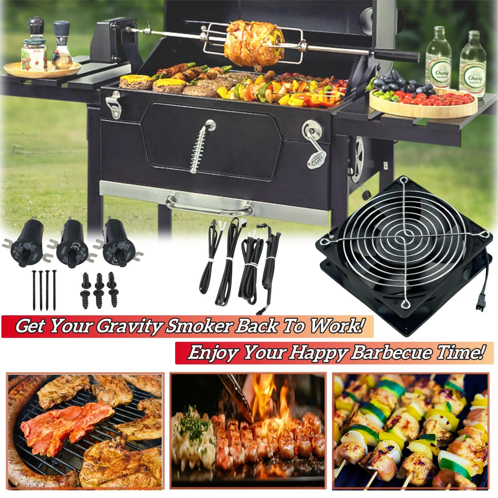 9904190040 Fan and Lid/Door Switch Kit for Masterbuilt Gravity Series 560 800 1050 XL Digital Charcoal Grill and Smoker Combo, fit for MB20040220,MB20041020,MB20041220,MB20041320,MB20040221,MB20042221