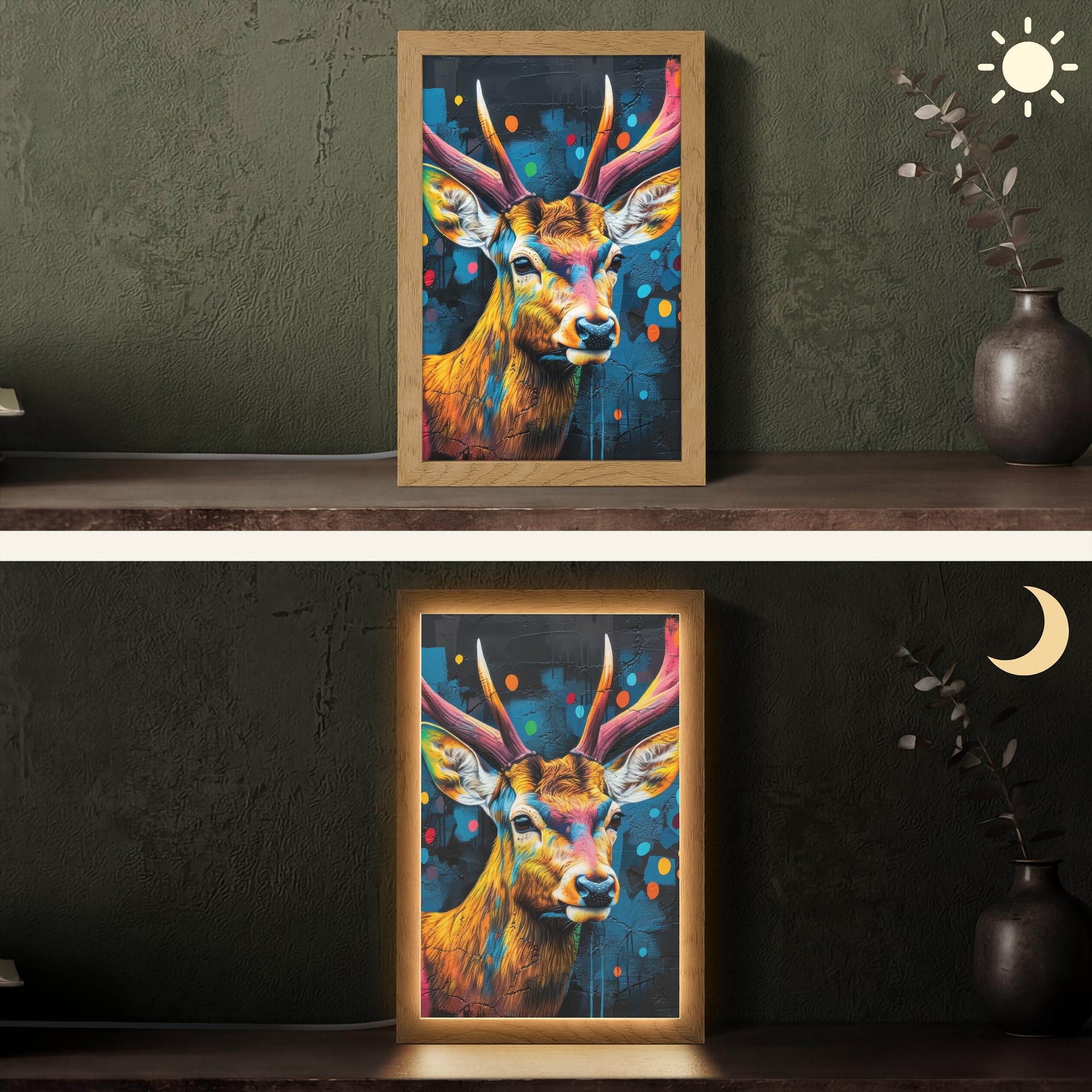 Lamparas Mesita De Noche [template] 20x30 cm Luz Escritorio Dormitorio Night Light Lampara Led Bedside Lamp Lamparita Graffiti - Ciervo - Animal - Colorido