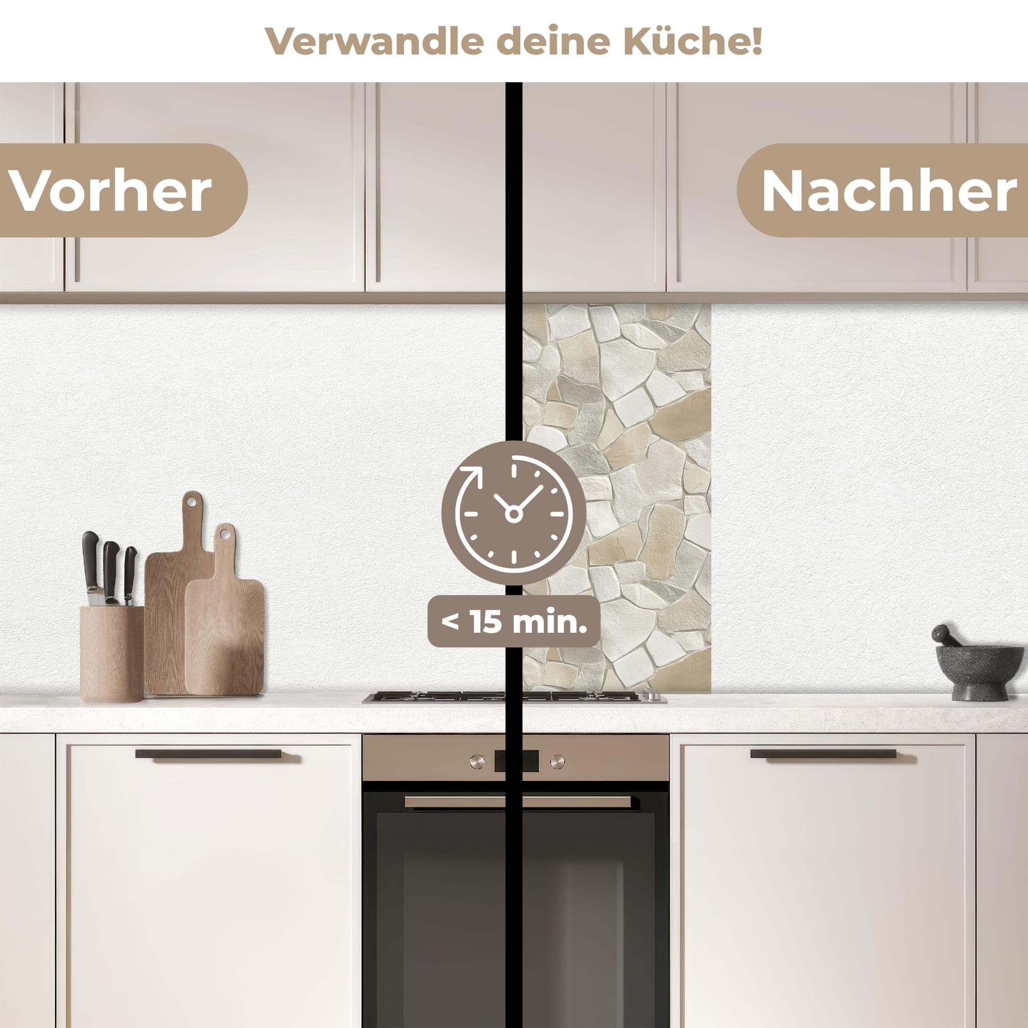 KitchenYeah© Küchenrückwand 80x80 cm Selbstklebende Kitchen Wall Protector Küchen Rückenwand Küchenfronten Küchenrückwände Küche Wand Mosaik - Steine - Beige