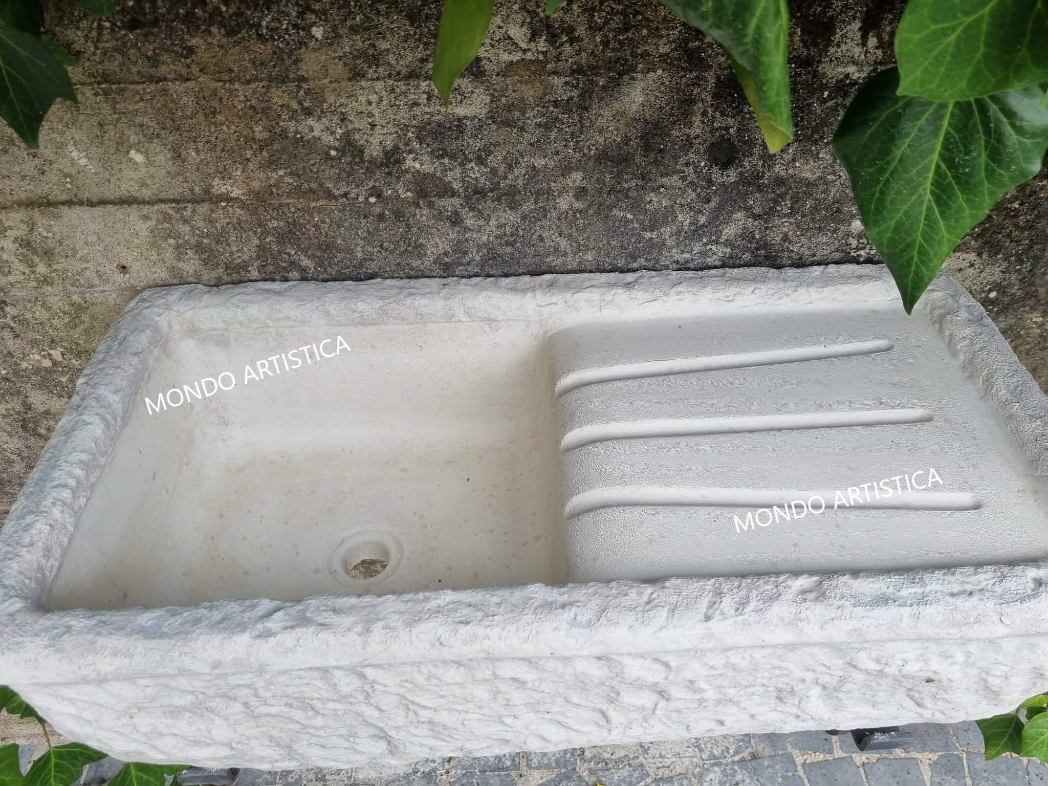 Lavello Lavandino In Cemento Con Staffe in Ferro, Lavabo, Fontana, Vasca E Gocciolatoio reversibile - Larghezza 80x40 Cm - Per Esterno Da Giardino Colore Sfumato grigio chiaro
