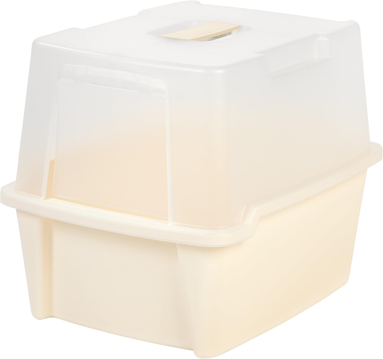 IRIS USA Cat Litter Box with Lid, Hooded Litter Box with Scoop and Grate, Large, Almond