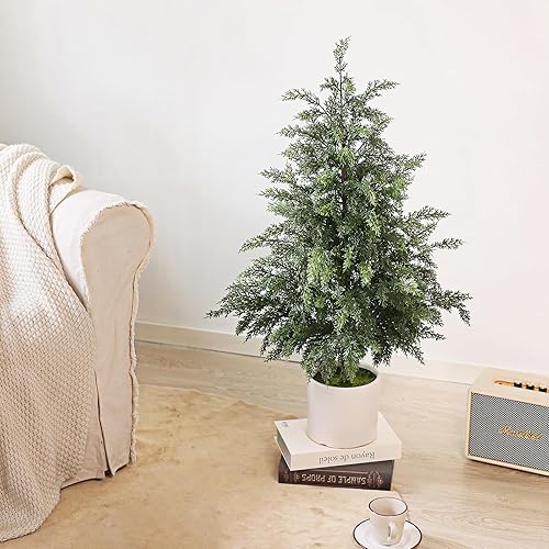 Miniatura 7 de YXZZWL Árboles topiarios de cedro de tacto real de 3 pies para decoración de porche delantero, arbustos artificiales, plantas artificiales en maceta