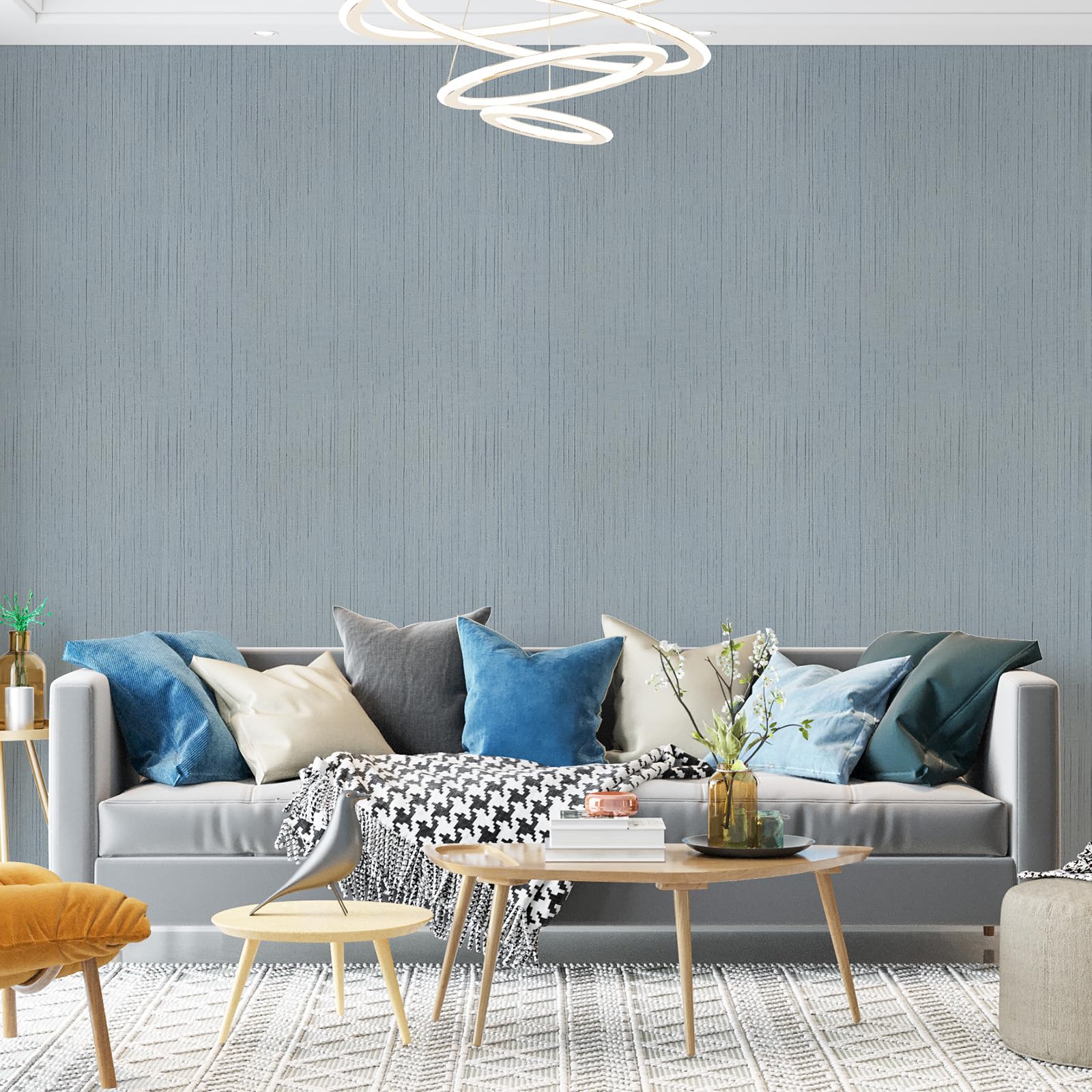 MOBAILUYI Grey Blue Textured Peel and Stick Wallpaper,Self-Adhesive Removable Waterproof Renter Friendly Vinyl Wallpaper for Bedroom Living Room Bathroom,Sticky Back Plastic for Cabinets,60x1220cm