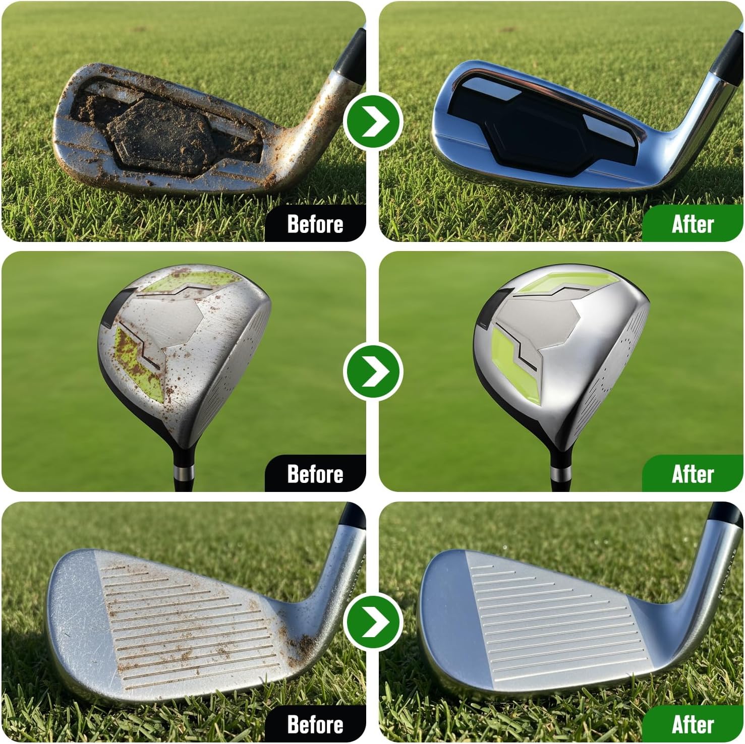 Golf Club Cleaning kit, 3-in-1 Easy to Use Golf Club Cleaner Includes 250ml Golf Club Polish, Golf Club Brush and Groove Cleaner 2 ft Retractable Zipline Carabiner, Microfiber Cloth - Image 2