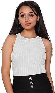 icw Women's Acrylic Knitted Self Design Sleeveless Halter Neck Crop Cami Tank Top 265-picture-40