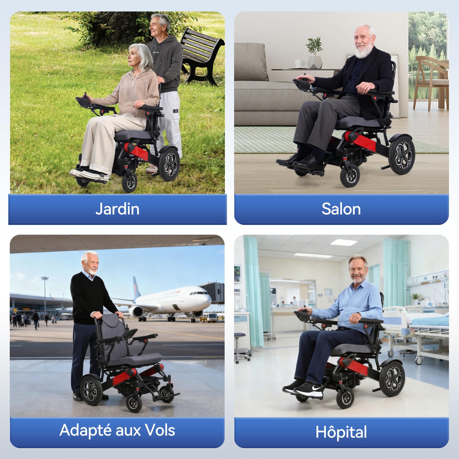 D15 Fauteuil Roulant Électrique Pliable Léger - 500W, Autonomie 20KM, Dossier Inclinable 165°, Repose-pieds Réglable en Hauteur pour Personnes Âgées jusqu'à 150KG