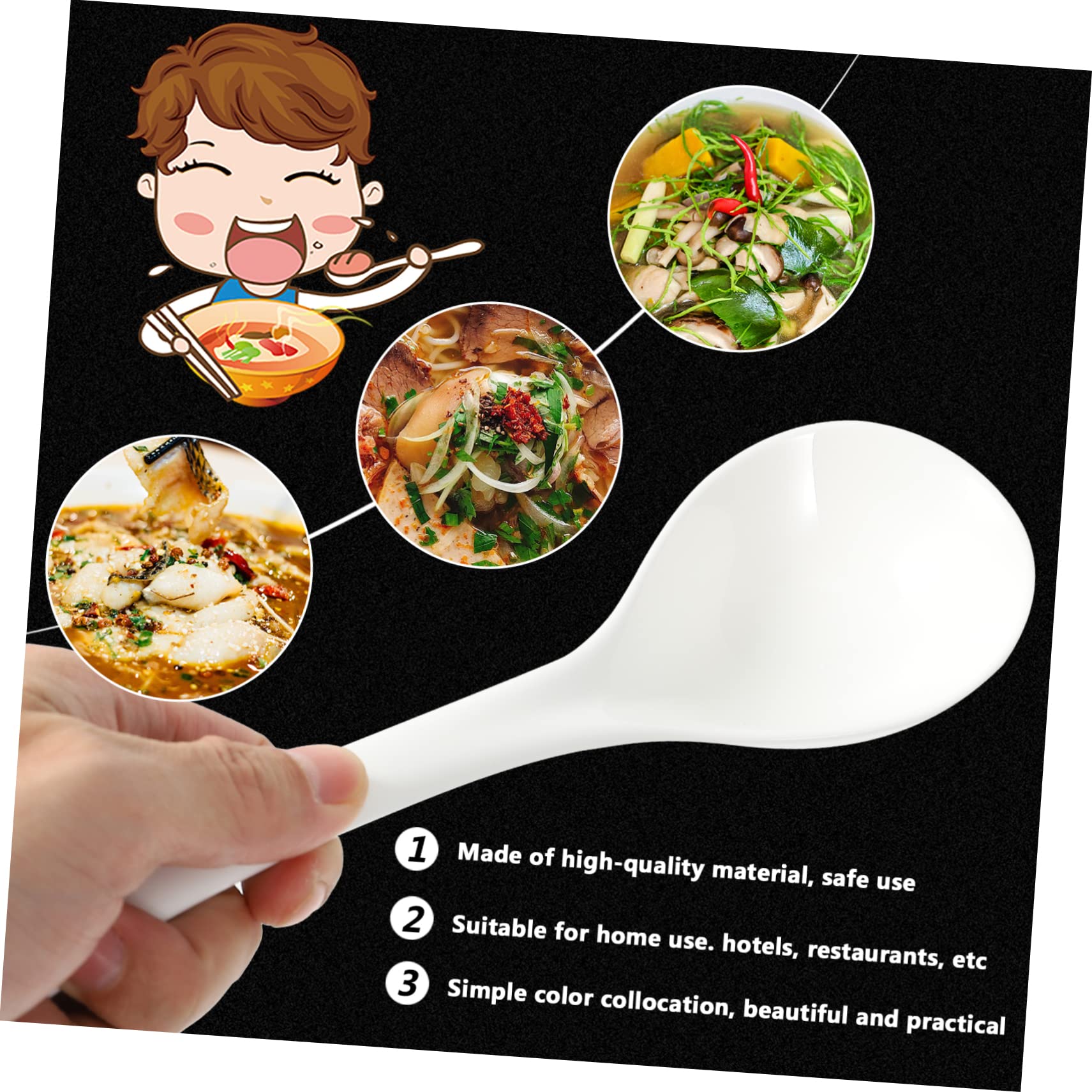 Juego de 2 Cucharas de Sopa de Porcelana, Cerámica de Color Blanco, Resistentes a Rayaduras, Mango Largo y Grueso, para Restaurante y Hogar