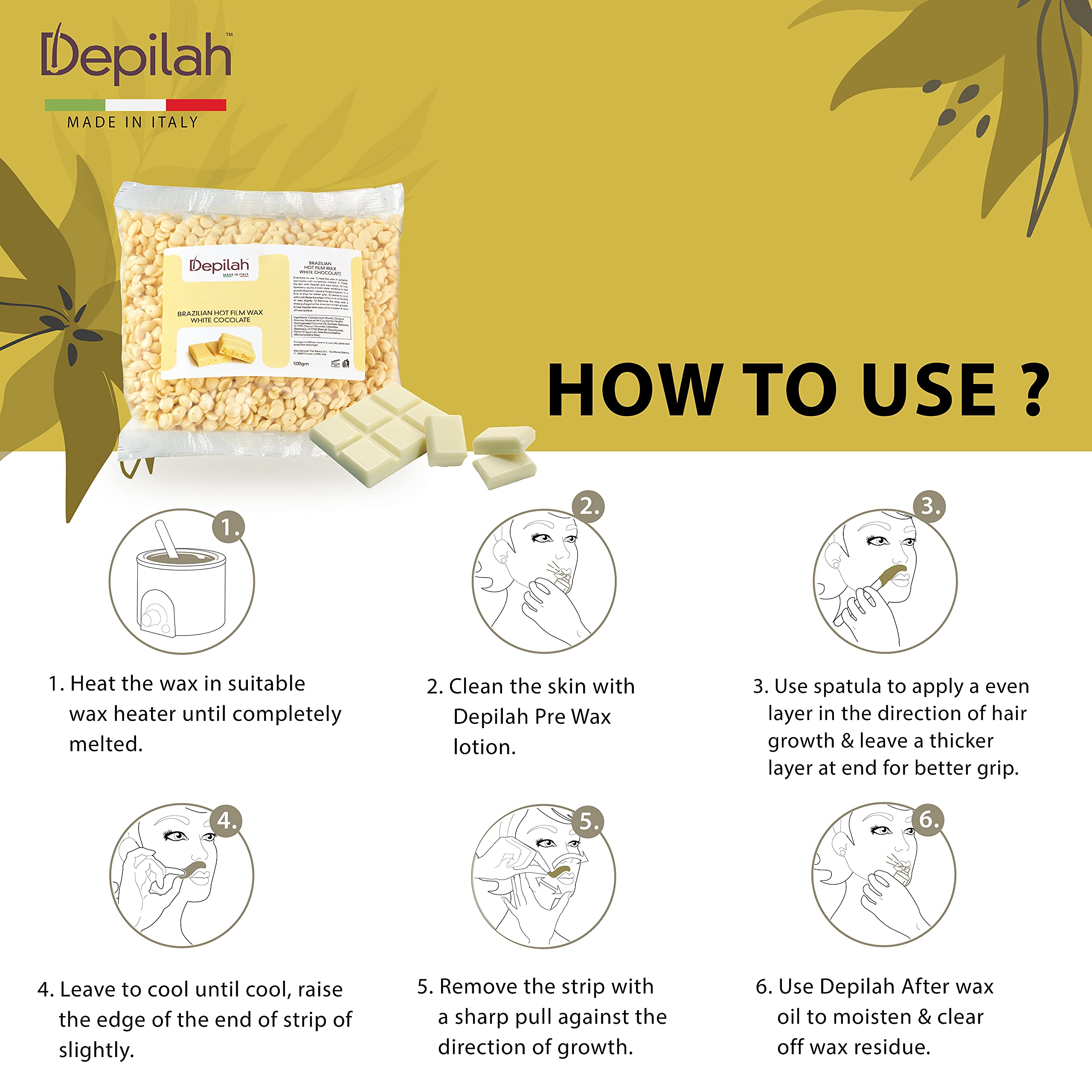 Depilah Brazilian Face Wax for Women - 500gm White Chocolate Film Wax for Face & Body - Stripless Wax Beans for Hair Removal - Easy Brazilian Wax 1