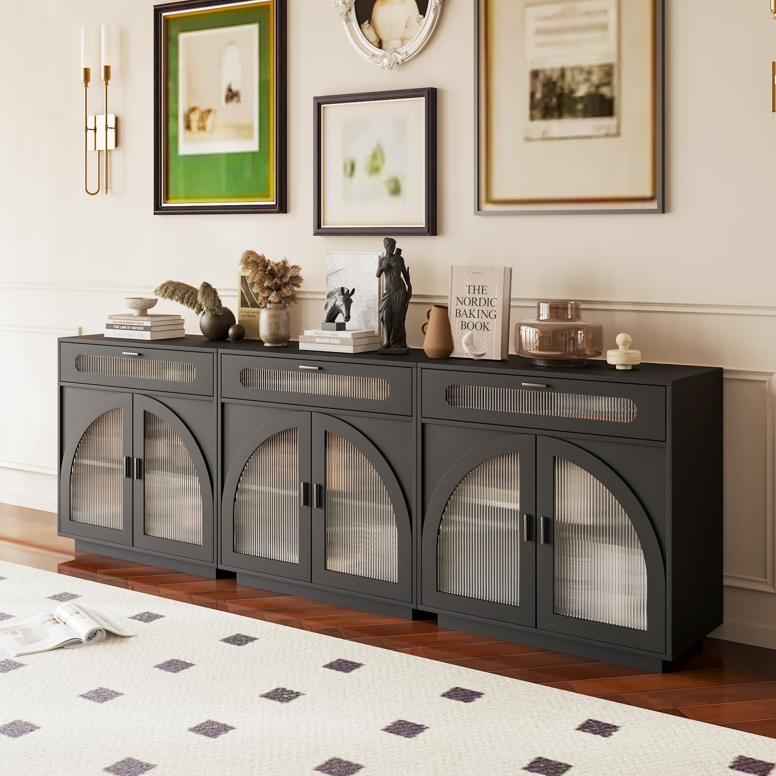 Sideboard Buffet Cabinet with Acrylic Doors &amp; Drawer,Storage(3, A-Black)