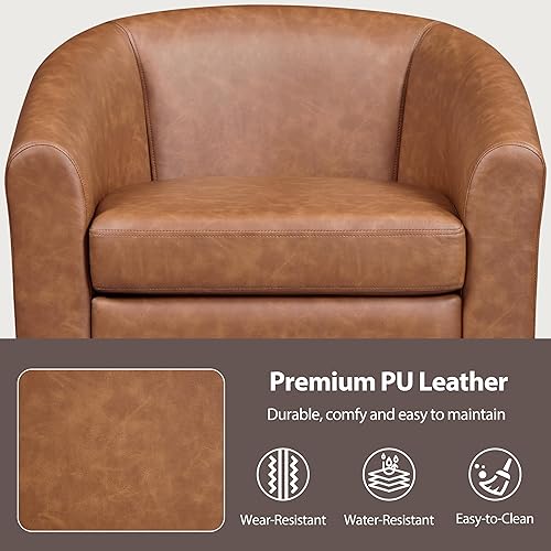 Miniatura 92 de Topeakmart Silla de club de piel sintética, moderna silla decorativa y acogedor sillón de barril con patas resistentes para sala de estar, Negro