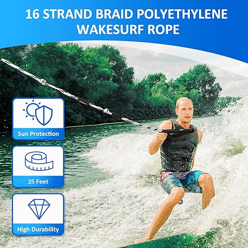 Miniatura 7 de Bandera de barco de 48 pulgadas, bandera de esquí acuático flotante naranja para esquiador y cuerda de wakesurf de 25 pies para Wake Surfing Bundle