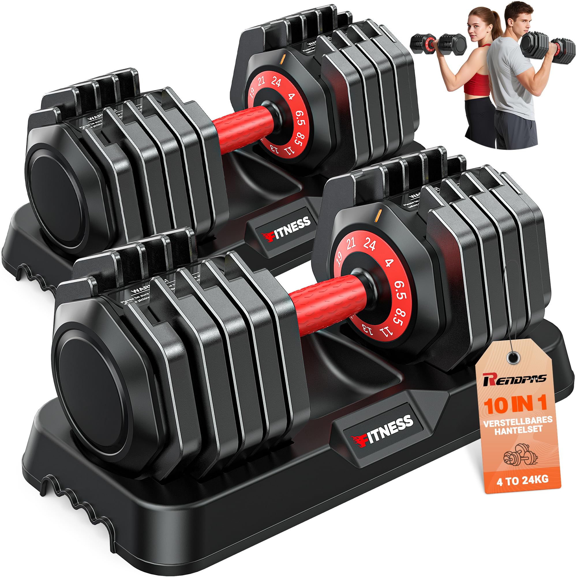 Rendpas Verstellbare Hanteln Set | 5 & 10 Gewichtsstufen | 2–24,5 KG