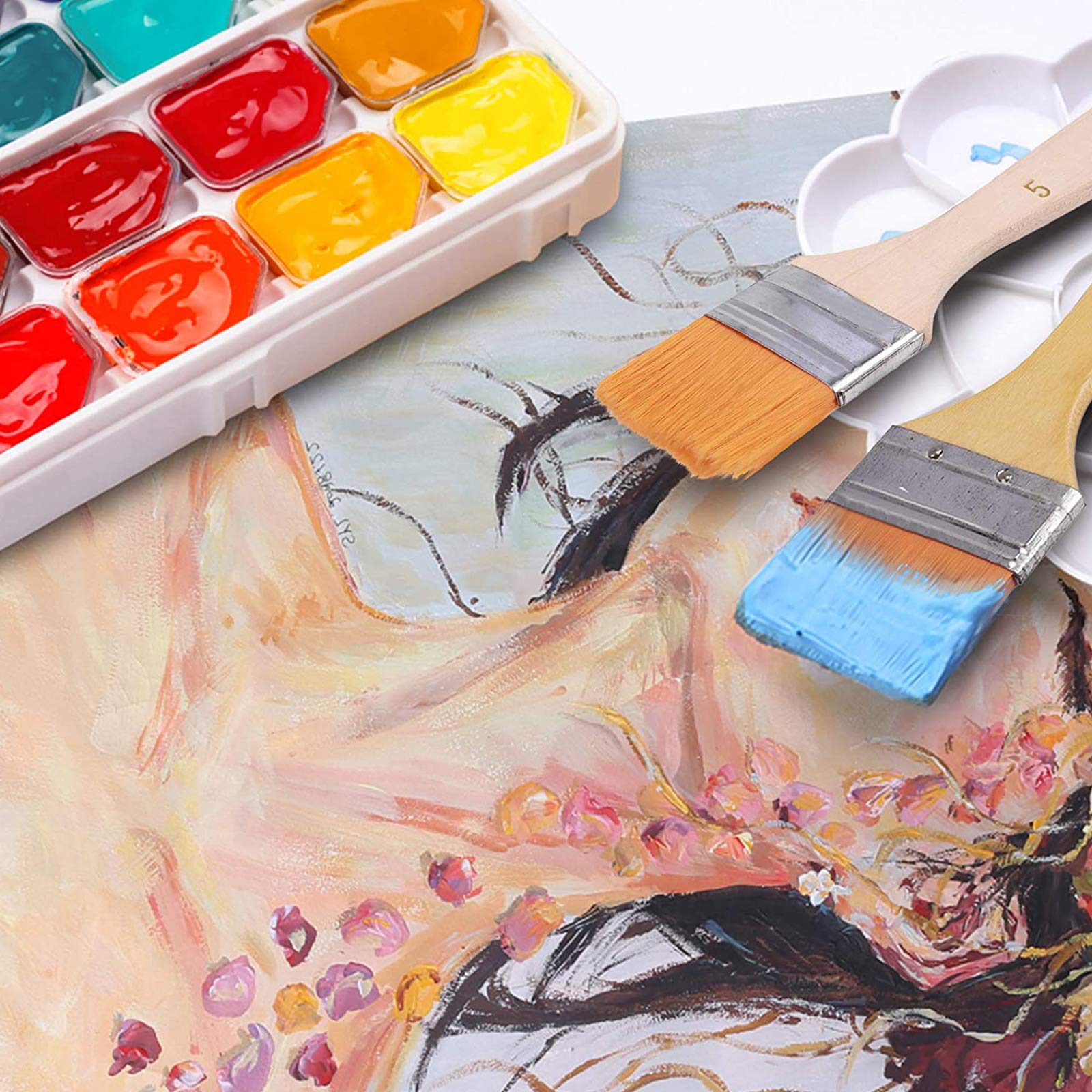 Set 12 Pennelli Piatti Per Pittura - Ideali Per Acquerelli, Acrilico E Vernici - Foto 12