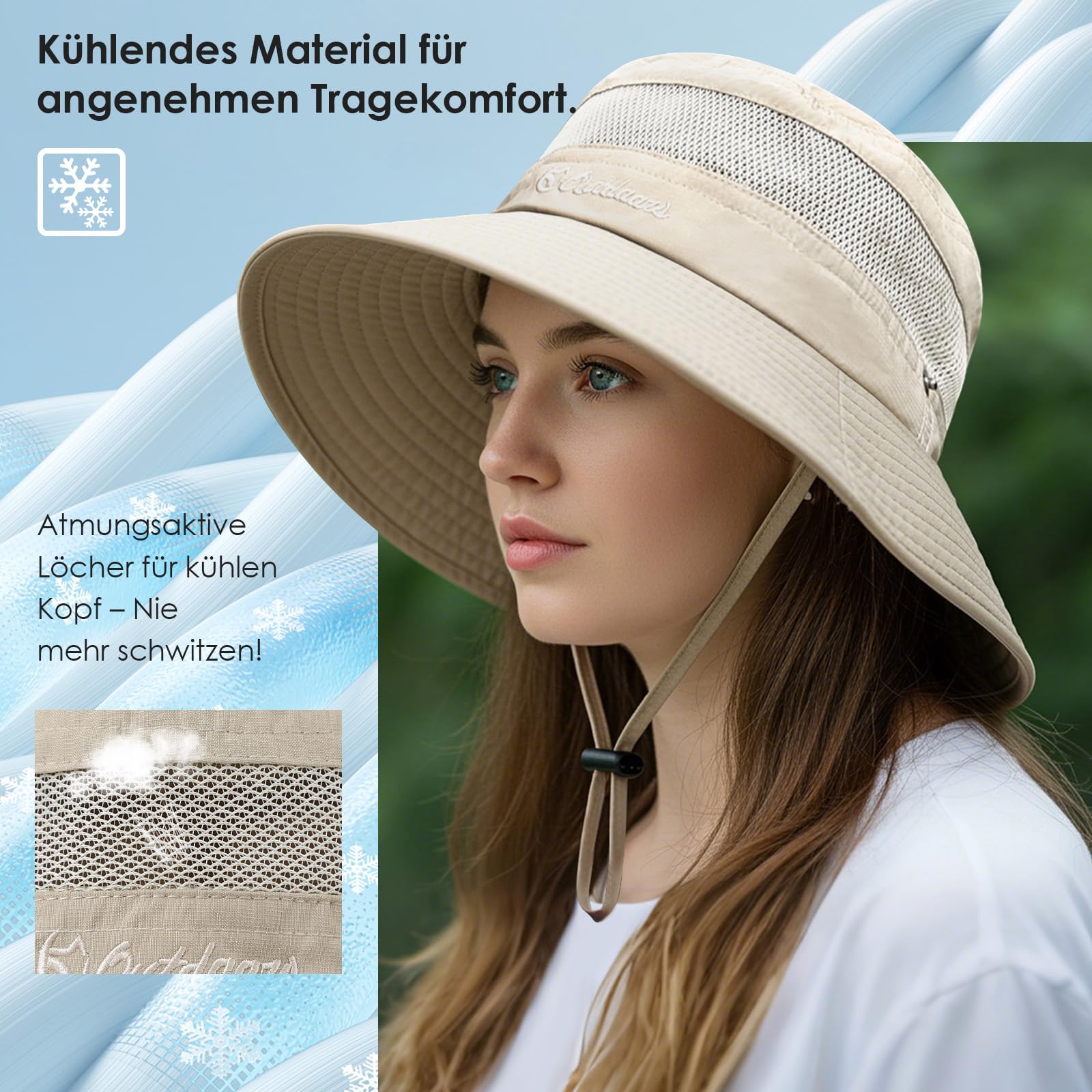Durio Sombrero de sol para hombre y mujer, para exteriores, verano, senderismo, protección UV, con correa para la barbilla, sombrero de pescador, sombrero de safari, plegable, malla ancha, sombrero de