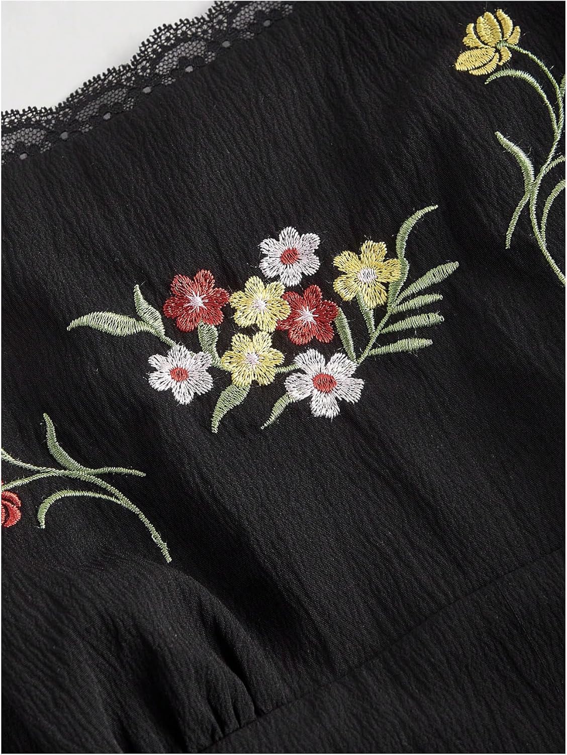 Floerns Women's Plus Size Floral Embroidered A Line Dress Puff Sleeve Wedding Guest Dresses - Image 3