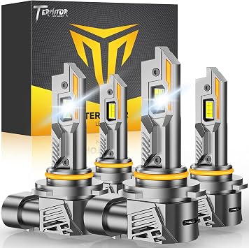 Termitor 9005/HB3 9006/HB4 Light Bulbs Combo, 110,000LM 15X Ultra-Bright, 6500K Cool White, 11 Mini Size with Cooling Fan, 9005 9006 Fog Light Kits, 85000+ Hours Lifespan, Plug and Play, Pack of 4
