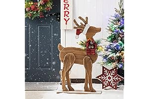 Glitzhome 36" H Lighted Wooden Christmas Chunky Reindeer Porch Sign Standing Deer...
