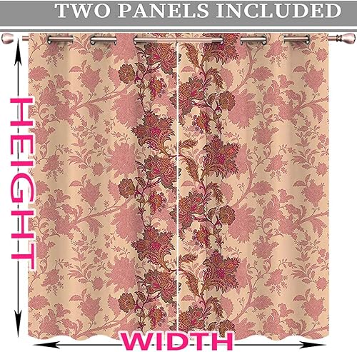 Miniatura 4 de Cortinas florales para Habitacion, 2 paneles de cortinas bohemias de melocotón y coral, cortinas opacas de 63 pulgadas de ancho x 63 pulgadas de alto