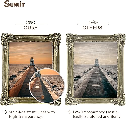 Miniatura 3 de Sunlit Marco de fotos vintage de 8 x 10 pulgadas, marcos de fotos antiguos de lujo con parte frontal de cristal, pantalla de fotos, colgar en la