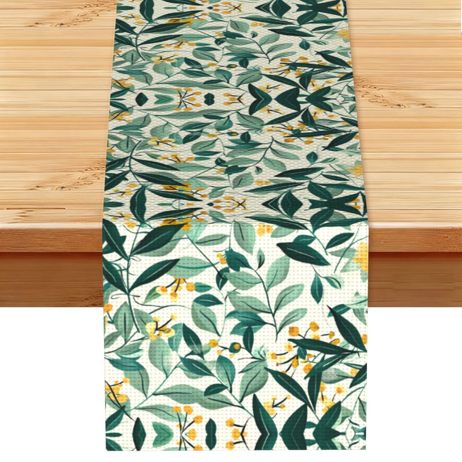 Calm Green Leafy Vines Printed Table Runner 13 x 72, Wrinkle Resistant Decor for Dining Table Coffee Table Fireplace
