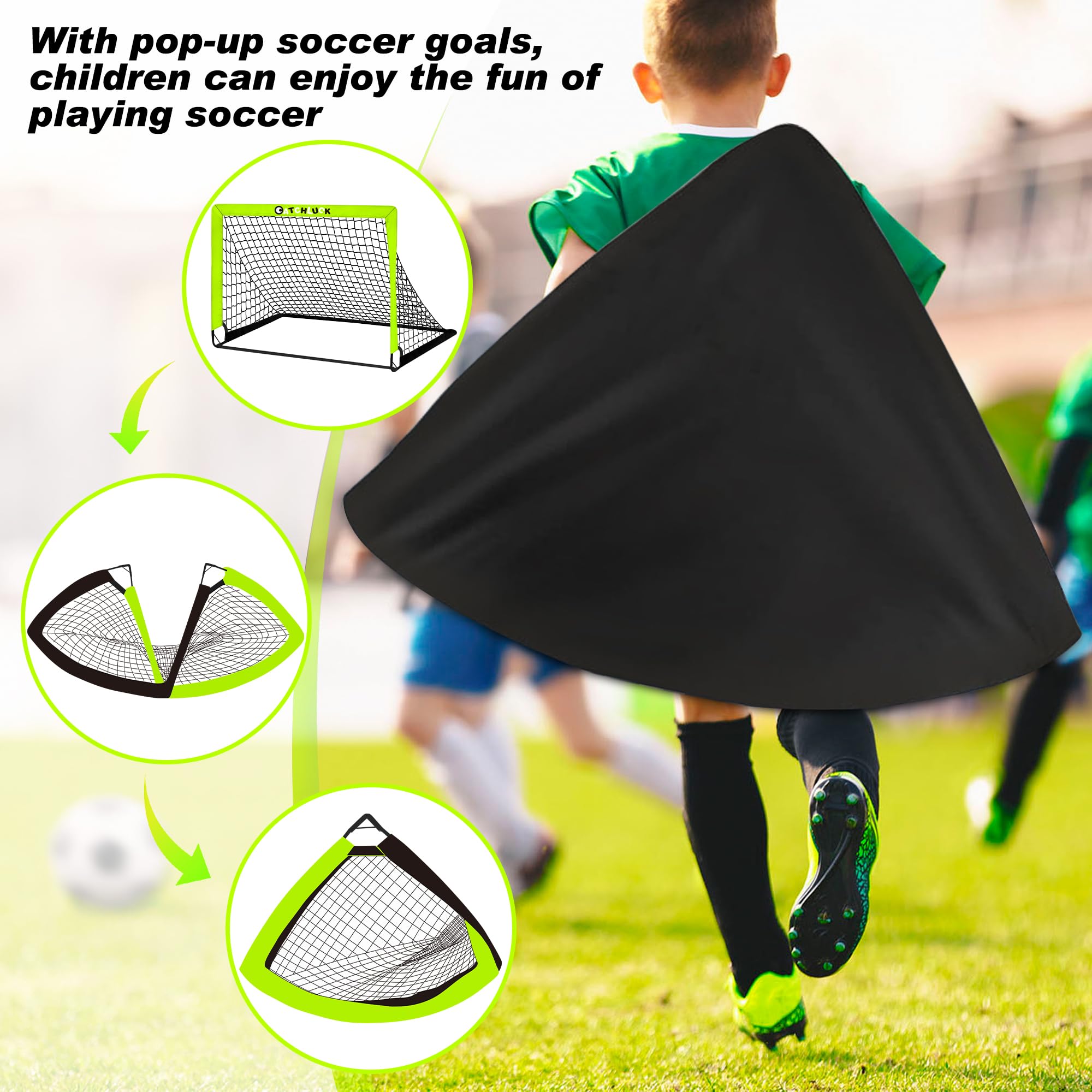 Fussballtore für Kinder Garten Pop Up Fussballtor Kinder Fußball Tore Outdoor mit Zielbereichen, DREI Ziele, Fußball, 6 Hindernisse und Tragetasche