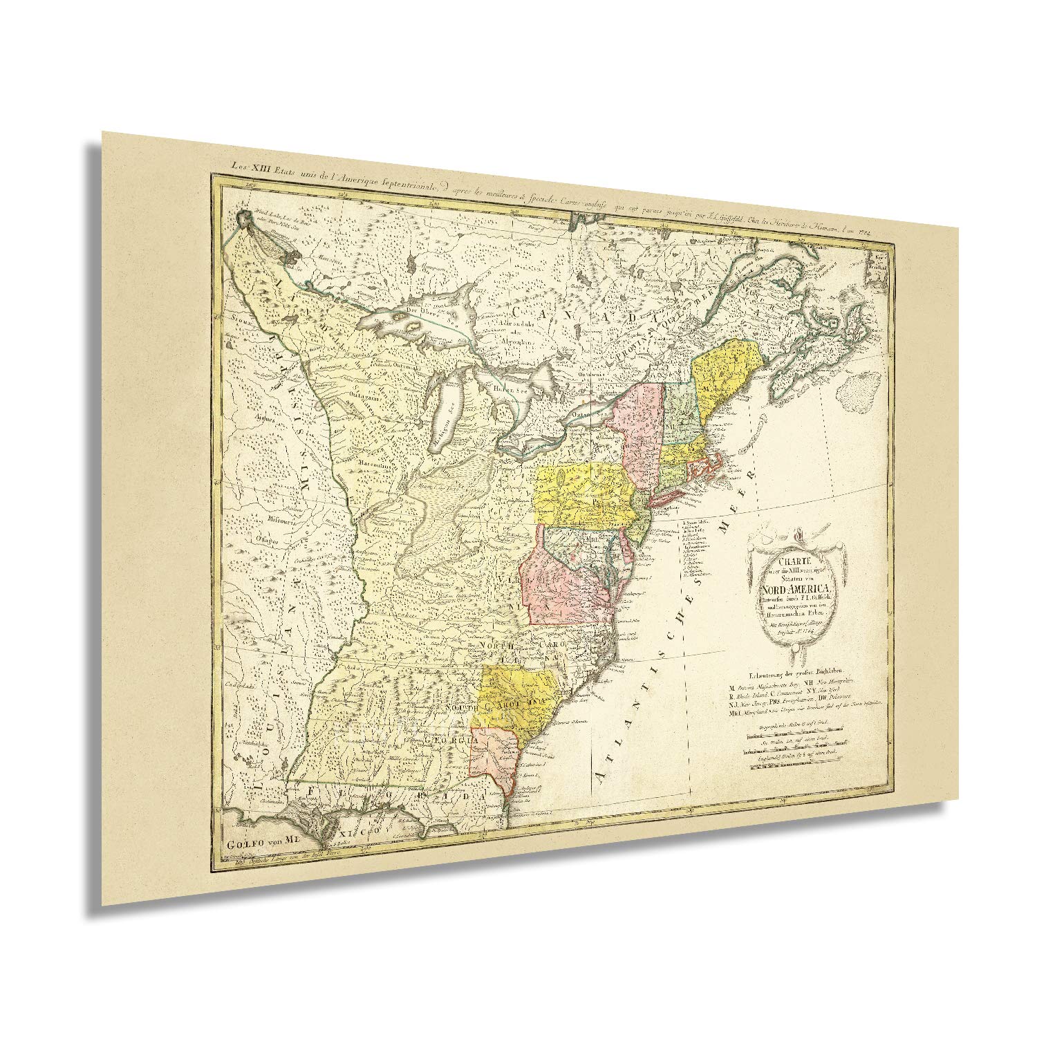 HISTORIX Vintage 1784 North America Map of United States 24x36 Inch