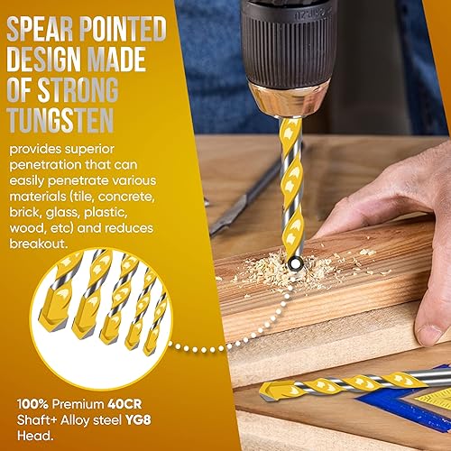 Miniatura 6 de Baker and Bolt Juego de brocas de mampostería juego de 5 brocas de hormigón para azulejos de cerámica madera de ladrillo cemento plástico listo para