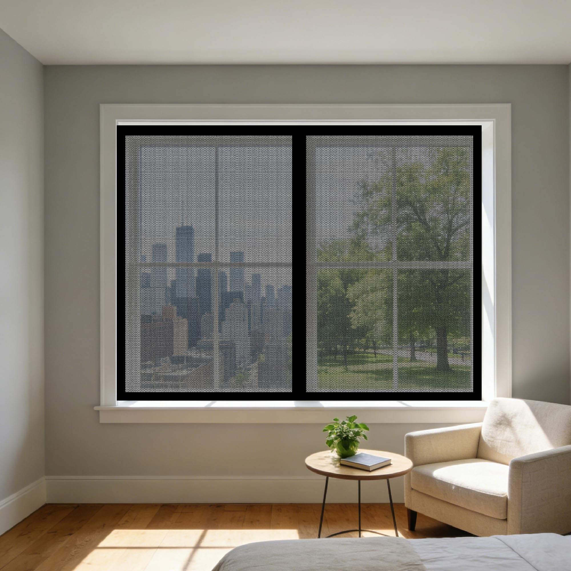 Magnetic Net Window 65 x 70 cm Selfadhesive Tape Window Fly Net Excellent Ventilation While Blocking Bugs for Living Room Bedroom Offfice, Black