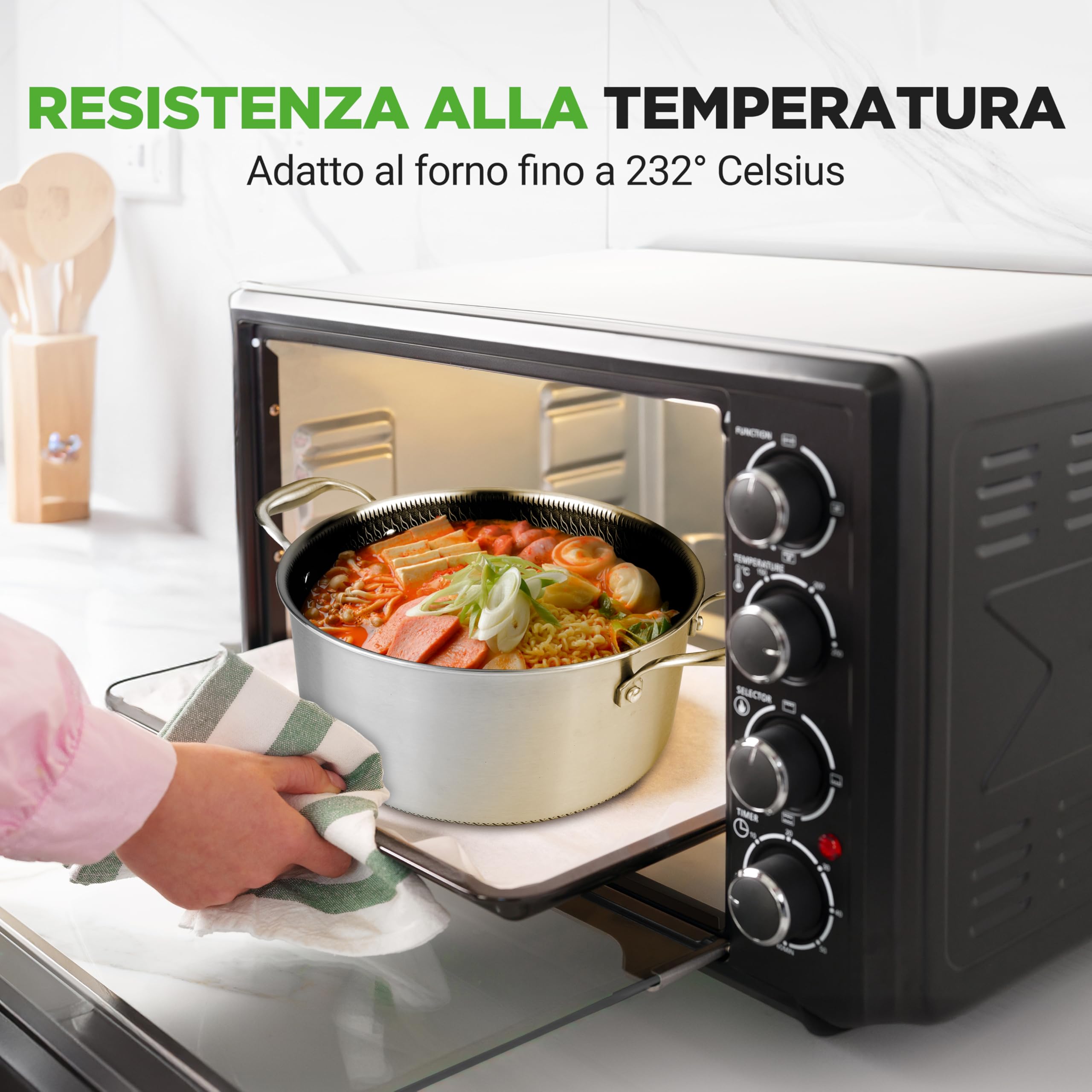 NutriChef Pentola Induzione Acciaio Inox 4,7 Litri con Coperchio in Vetro, Antiaderente Nido d’Ape, Pentola per Pasta, Zuppa e Spezzatino, Resistente ai Graffi
