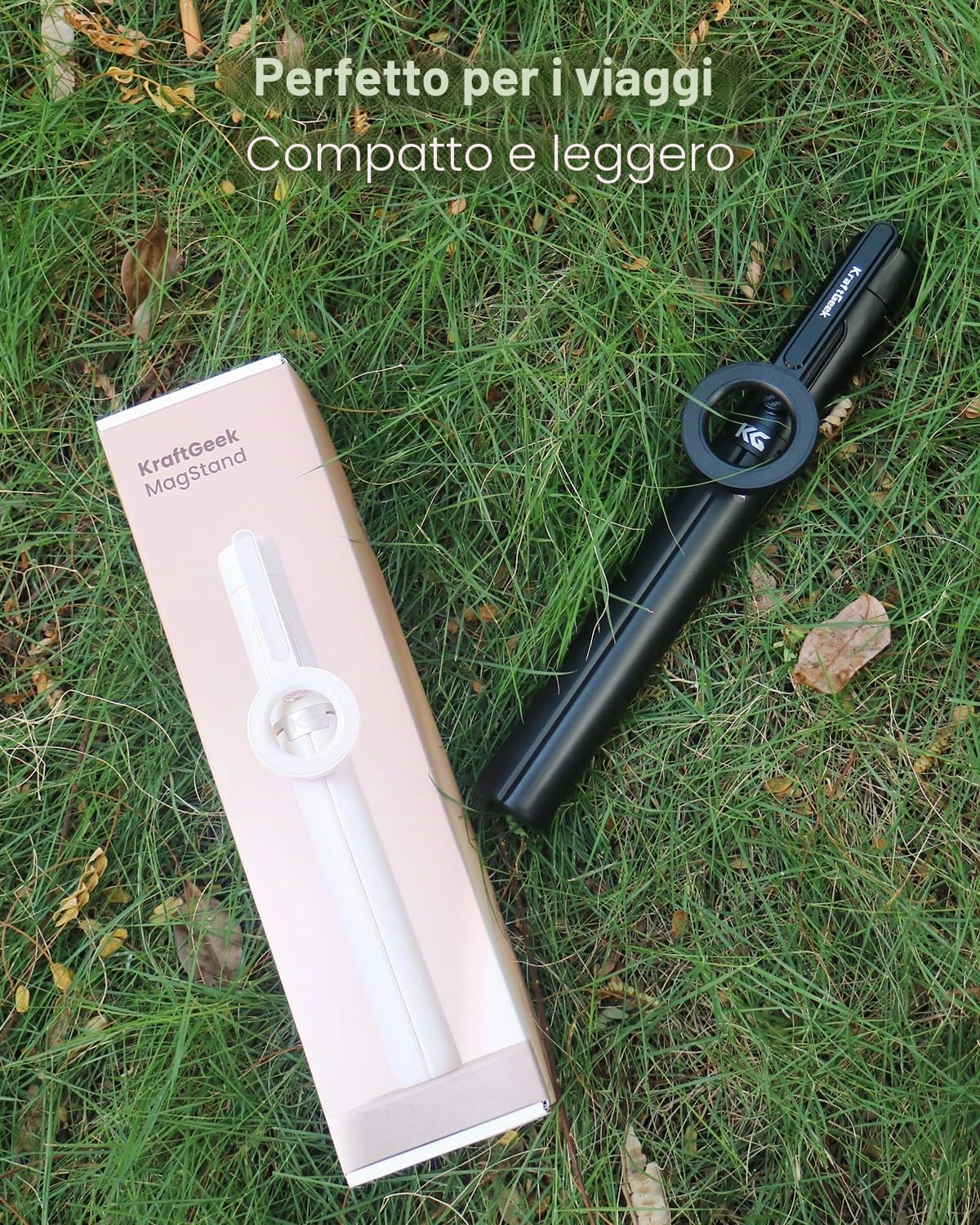 KraftGeek Treppiede magnetico per iPhone MagSafe, bastone per selfie da 64 pollici, supporto Tirpod per registrazione video, vlogging e creazione di contenuti