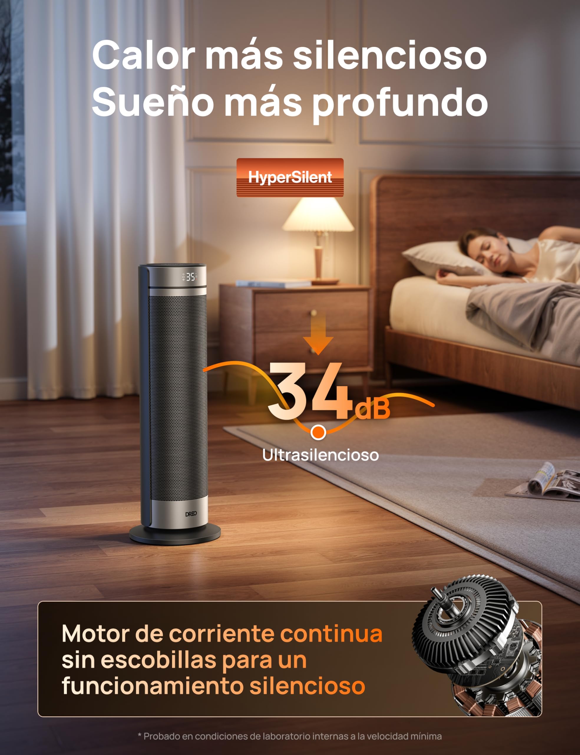 DREO Calefactor Torre 23 Pulgadas 2000W Silencioso, Estufa Portátil con Mando a Distancia, Oscilación 70°, Temporizador 12H, 5 Modos, Calefactor Cerámico PTC con Termostato para Oficina y Habitación