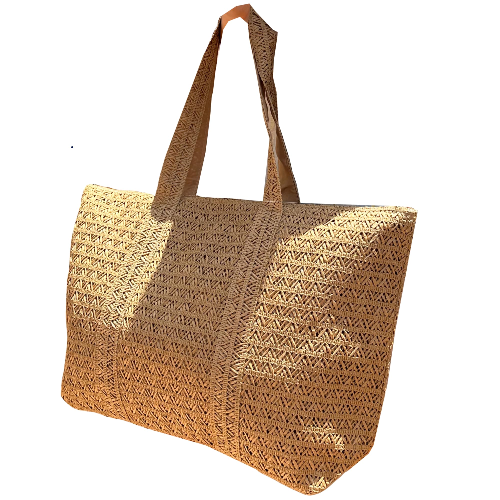 MIGURA Bolso Mujer De Paja Rafia Para Verano Playa, Capazo De Esparto Mimbre Hecho a Mano, Cesta Totte de Hombro Grande Bandolera Estilo Étnico Bohemio Asas Largas