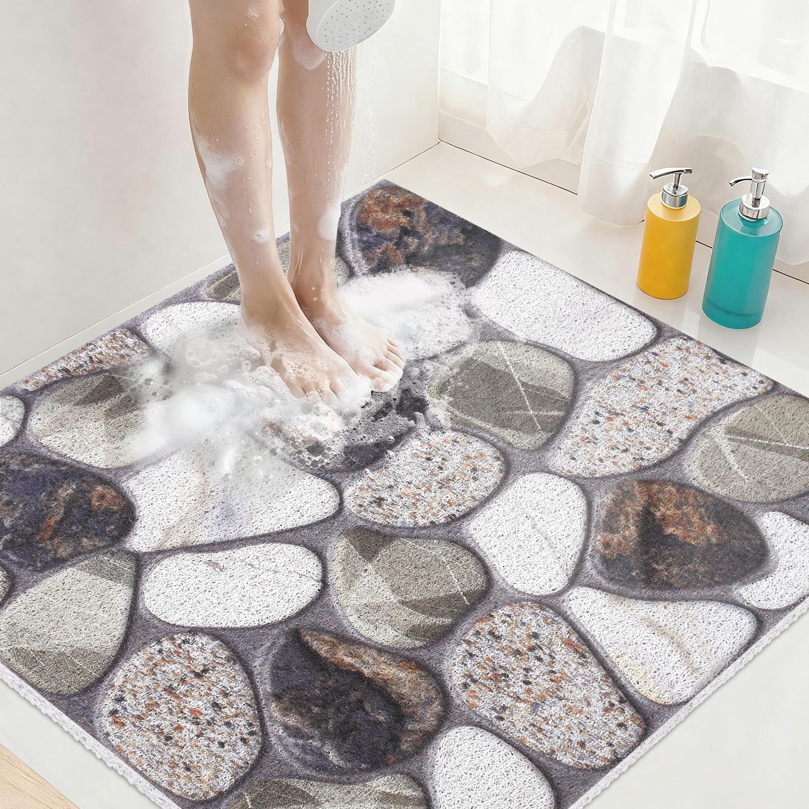 Shower Mat Non Slip : Square Shower Mats for Inside Shower - Loofah Shower Mat for Elderly- Anti Mould Bath Mat for Inside Bath - Anti Slip Shower Mat Quick Dry Shower Mat Shower Tray Mat