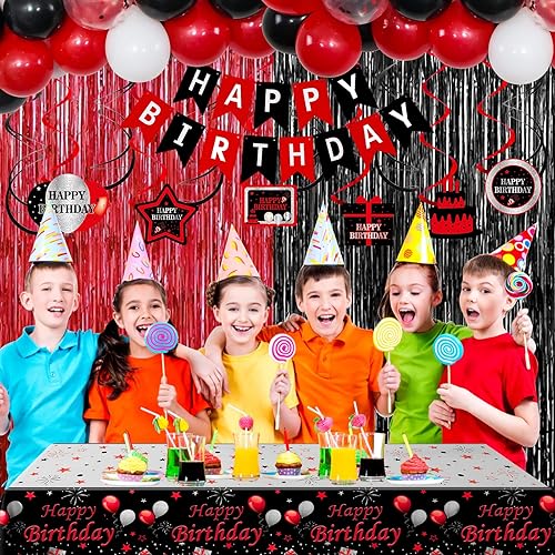Miniatura 3 de Decoraciones de fiesta rojas y negras para hombres y mujeres, decoraciones de feliz cumpleaños para niños y niñas, suministros de fiesta de