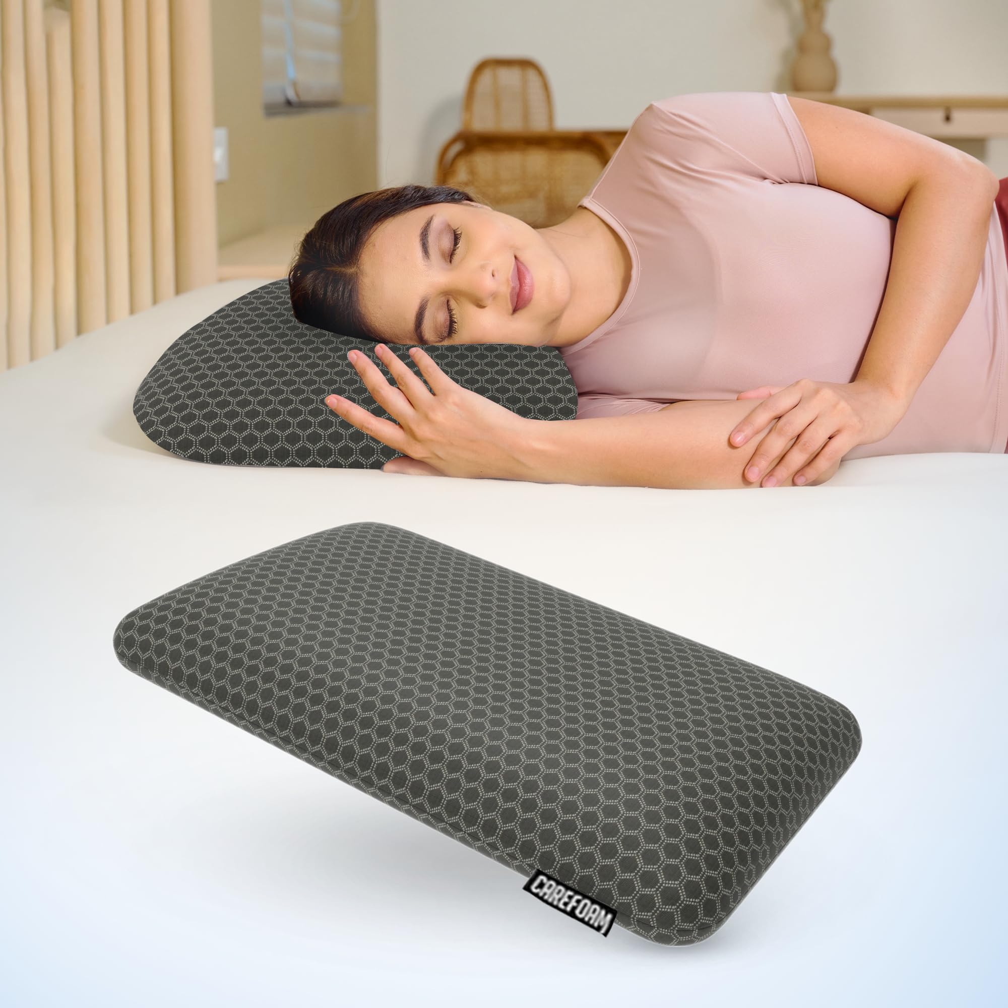 CareFoam Orthopedic Memory Foam Pillow for Comfortable Sleep, Neck & Shoulder Pain Relief with Removable Zipper Black Jacquard Cover 24 x 15 x 5 Inch Pack of 1 - Image 9 thumbnail