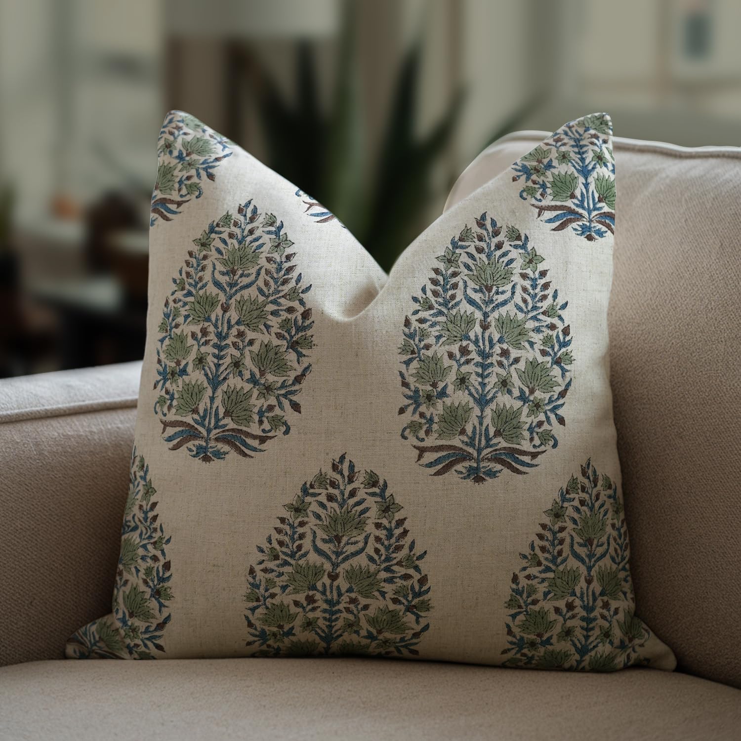 Fabritual Floral Hand Block Print Viscous Linen 12X20 Throw Cushion Cover, Indoor Farmhouse Pillowcase, Decorative for Sofa and Couch, Boho Home Decor