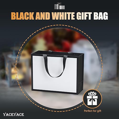 Vista 24 de Bolsas de regalo negras con asas de cinta, 20 bolsas de papel negras medianas de 8 x 4.25 x 10.5 pulgadas, bolsa de compras, bolsa de regalo