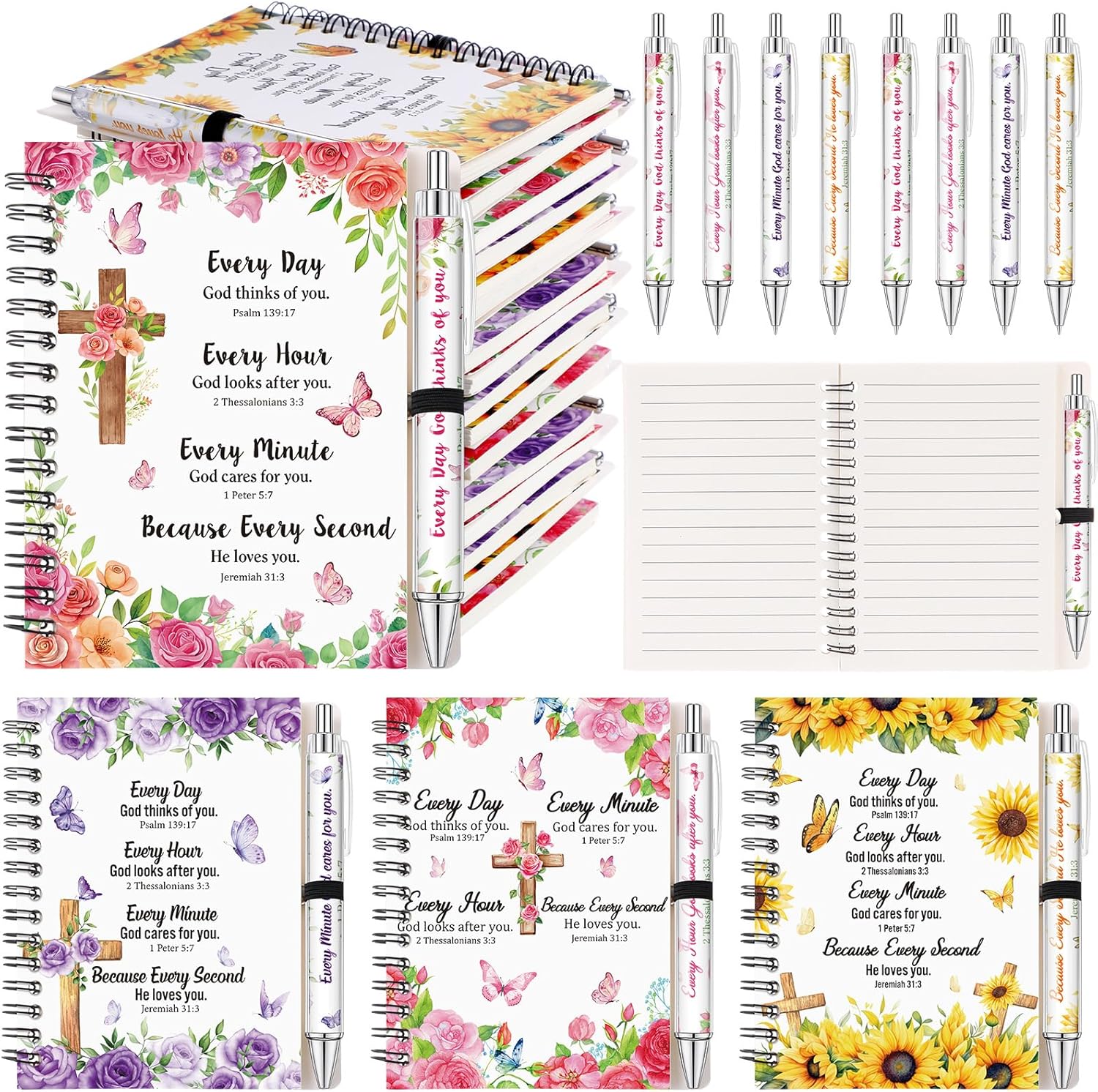Colarr 12 Sets Christian Notebooks Bulk Christian Gifts for Women Pen and Notebook Gift Set Religious Prayer Journal for Woman Church Scripture Note books with Bible Verse Pens(Every Day)