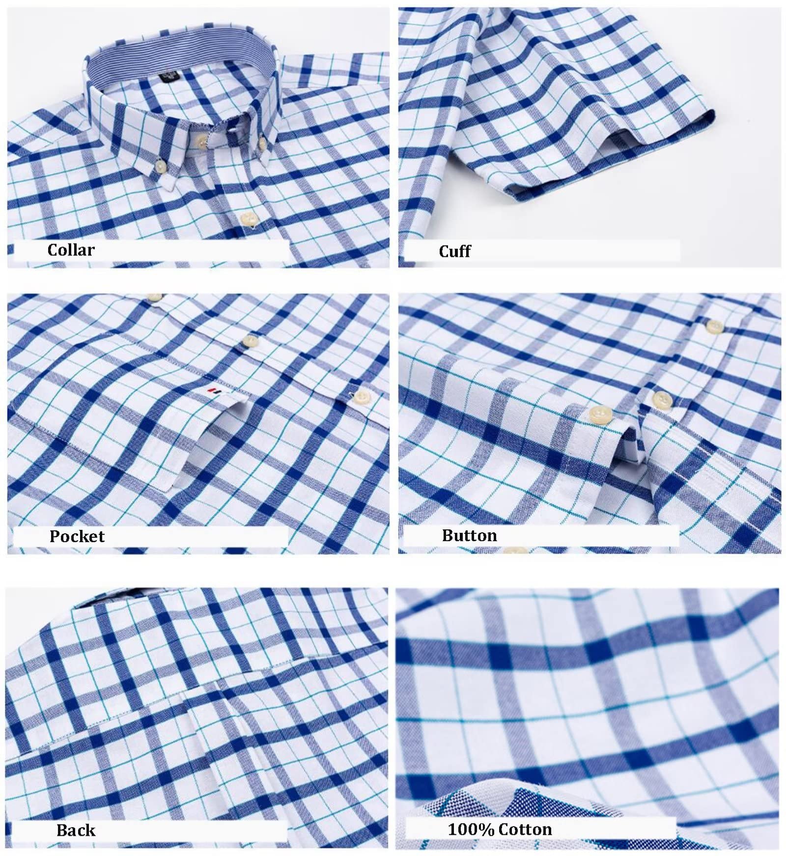 Los Hombres Camisas clásicos de Manga Corta Camisas Verano Tops Casual Camisa Oxford 100% Algodón